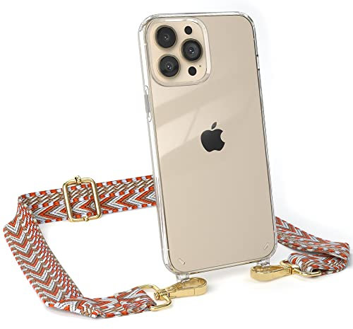 EAZY CASE Handykette - Verstellbarer Handyriemen kompatibel mit iPhone 13 Pro Max, Kette für Phone, dünner Riemen, Taschengurt mit Hülle, DIY Handyband, Blau/Rot - Karabiner Gold