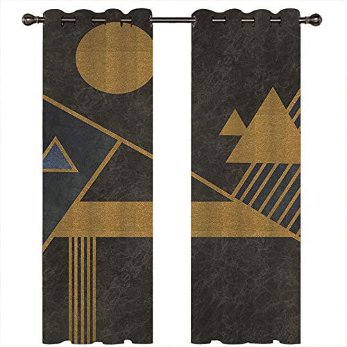 Homxi Vorhang Küche Blickdicht 2er Set,2 x 132W x 115H cm,Vorhang Schlafzimmer Blickdicht Gold Grau Geometrisch Rund und Dreieckig Gardinen Ösenringe
