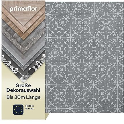 Primaflor PVC Bodenbelag Meterware TURVO - Fliese London, 2,00m x 0,50m, Vinyl-Boden in Fliesenoptik für Küche, Wohn- und Badezimmer, Hochwertige Auslegware, Anti-Rutsch Oberfläche
