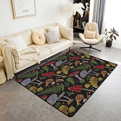 Pilze Teppich 150x200cm Wetterfest Embroidery Nature Snail Blatt Teppich für Wohnzimmer Schlafzimmer Weich Wild Wald Tier Botanische Wohnzimmer Wohnzimmerteppich für Küche und Balkon Outdoor Teppich
