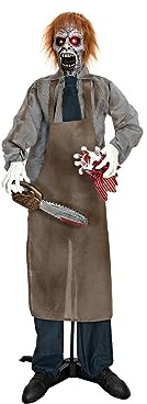 Halloween Figur Zombie mit Kettensäge, animiert, 170cm | Animierte Figur mit Licht- und Soundeffekten