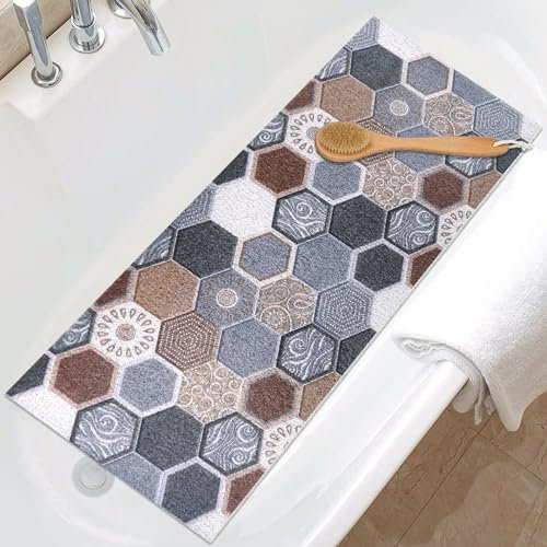 Extra Long Shower Mat: 40 x 100 cm Bath Mat for Inside Shower Tub Mat Non Slip Anti Mould - Soft Textured Loofah Shower Massage Mat with Drain - Universal Floor Mat Cushion for Bathroom Wet Area
