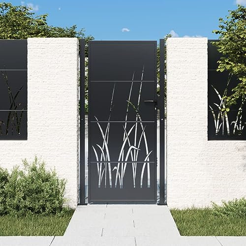 Tidyard Gartentor Zauntor Zauntür Gartentür Hoftor Hoftür Gartenzaun Pforte Tür Tor Gartenpforte Metalltor Einfahrtstor Anthrazit 105x180 cm Stahl Gras-Design
