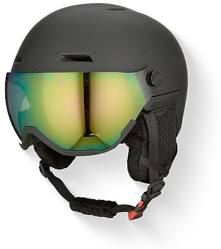 GOOFF Xtreme Skihelm mit Visier – Skihelm inklusive Skibrille – Belüftung auch mit Handschuhen am Helm bedienbar – Ohrpolster abnehmbar für warme Tage – bietet maximalen Gesichtsschutz (L)