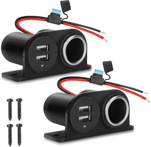 1PCS Dual USB Outlet Cigarette Lighter Socket Splitter with Blade Fuse, 12V 4.2A Car Charger Power Adapter Replacement Waterproof Plug Female 21W for RV Marine Boat Motorcycle Truck ATV UTV Van etc