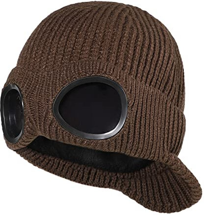 boseucn Strickmütze Goggle Beanie Winddicht Warme Strickmütze Fleecefutter Slouchy Thick Cap mit Brille und Winddichter Männer Frauen Erwachsene Herbst Winter Outdoor Sport Laufen Mütze Wintermütze