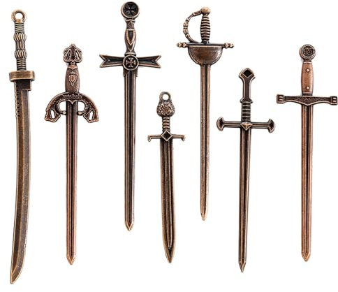Dickly 7 Stück Legierung Schwerter Messer Charms Anhänger Mini Antik Anhänger für Ohrringe Armband Halskette Schmuckherstellung, Rote Bronze