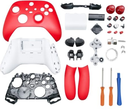 Hzxkqmil Kit Guscio di Ricambio per Xbox Serie X/S Controller - Set di Custodie Complete Include Custodia Telaio Centrale Guide Laterali Pulsanti ABXY Paraurti LB RB Accessori (Rosso)