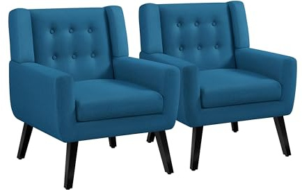 Yaheetech Tub Chair, Modern Button Tufted Armchair, Linen Fabric Sofa Chairs for Living Room Bedroom Reading Nook, Navy Blue, Set of 2