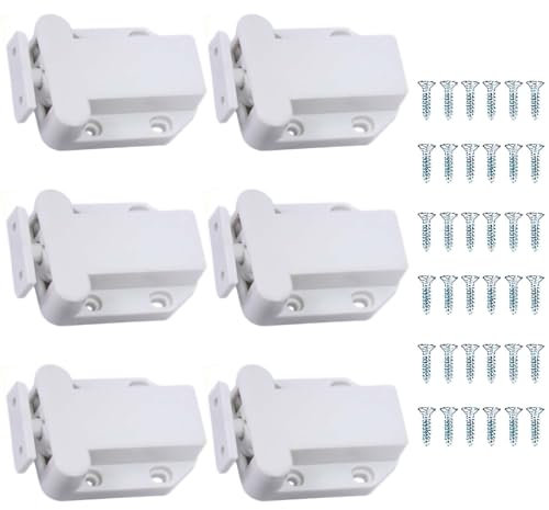 HAPPOW 6 Stück Drucktüröffner,mit 36 ​​Schrauben，Push to Open Türöffner Weiß, mit Automatischer Pop Up Funktion, Drucktüröffner Push to Open, für Küchenschranktüren Kleiderschränke