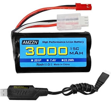 AMZZN 7.4V 3000mAh 15C 2S JST-2P spina batteria agli ioni di litio con cavo di ricarica USB, adatto per UDIRC UD1601 UD1602 SG1603 RC veicolo, rapporto 1/10, 1/12, 1/16 RC veicolo, camion RC nave