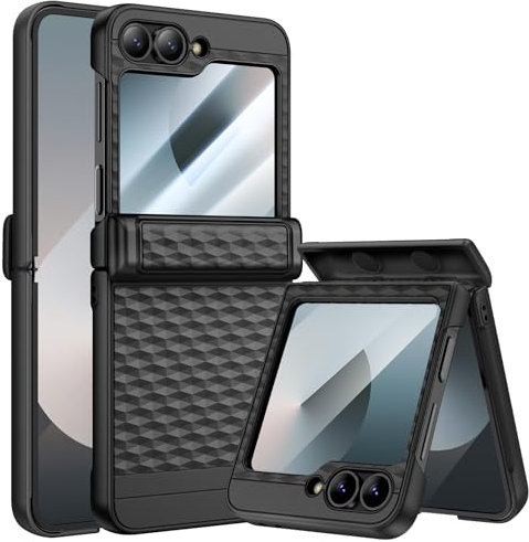 HWeggo für Samsung Galaxy Z Flip 6 Hülle mit Displayschutzfolie und Scharnierschutz,für Galaxy Z Flip 6 Hülle,Schwarz...