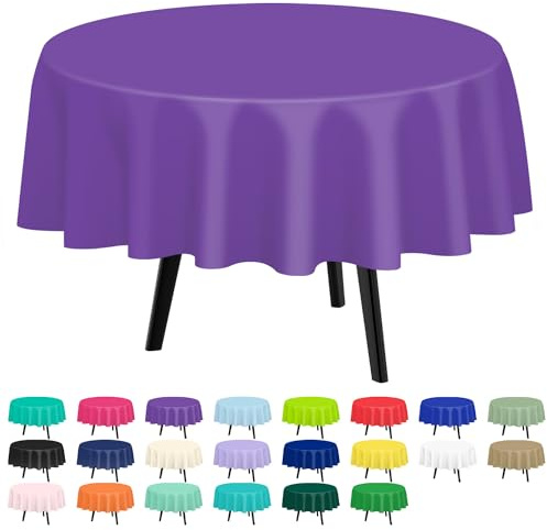 QIKSION 6 Stück lila Kunststoff-Tischdecken Einweg-Tischdecken für Partys, Brautparty, Geburtstag, Verlobung, Hochzeit, passend für runde Tische (213 cm)