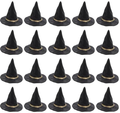 HEMOTON 20pcs Mini Witch Hats Halloween Mini Felt Witch Hats Halloween Wine Bottle Covers Hat Bottle Topper for Party Decor DIY Crafts 2.5cm