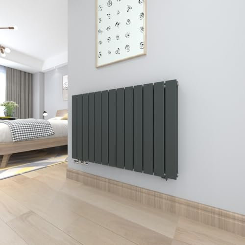 T&K Heizkörper Flach 630x1001mm Anthrazit Doppellagig Design Heizkörper, Horizontal Moderne Paneelheizkörper Badheizkörper Für Seitenanschluss Heizung