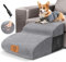 HEVOL Hundetreppe für Kleine Hunde, 2 Stufen Haustiertreppe mit Waschbarer Bezug, Abnehmbar Katzentreppe, Tragbare Hunderampe Hunde Treppe für Sofa Bett, Grau