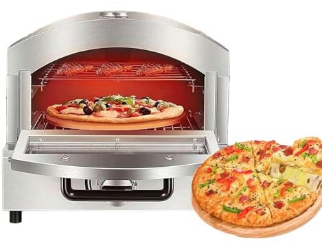 Kindevieft Four à Pizza à Gaz, Machine à Pizza Au Propane D'ExtéRieur avec Pierre à Pizza De 12 Pouces, Cuiseur à Pizza Portable en Acier Inoxydable, ThermomèTre IntéGré