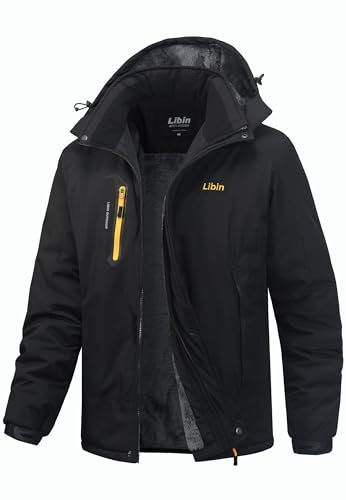 Libin Winterjacke Herren Skijacke Warme Arbeitsjacke Winter Snowboardjacke Softshelljacke Outdoorjacke Wasserdicht Atmungsaktiv Wanderjacke Snowboard Jacke Männer Schwarz XL