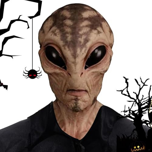 WEITING Alien Maske Halloween Realistische Maske, Latex Gruselige Halloween Alien Kopfbedeckung, ET Grusel Latex Vollkopf Maske Cosplay Für Halloween Karneval Kostüm Party