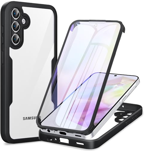 Phoona 360 degrés Coque pour Samsung Galaxy A35 5G avec Transparent Protection d'écran, TPU Silicone Antichoc écran Coque, Anti-Rayures Portable Intégrale Étui Housse pour Samsung A35 5G, Noir