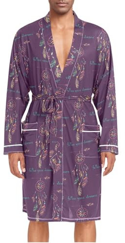 ZZXXB Dream Catcher Follow Your Dreams Herren-Nachtwäsche, leicht, langärmelig, Spa-Bademantel mit Taschen, M-XL, violett, M