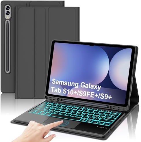 WAVATA Tastiera per Samsung Galaxy Tab S10+/S9 FE+/S9 Plus 12.4 con Touchpad, Custodia Tastiera per Samsung Tab S10 Plus Retroilluminata Magnetica Staccabile QWERTY Layout Bluetooth, Nero