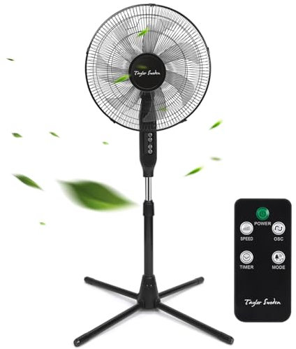 Taylor Swoden 16” 7 Blades Pedestal Fan with Remote Control, Oscillating Standing Fan with Adjustable Height, 9 Hour Timer, 3 Speed Cooling Fan for Bedroom Home Office, Powerful Silent Airflow - Zen