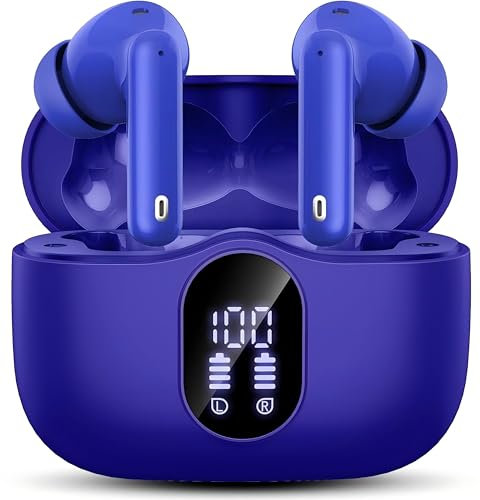 Cuffie Bluetooth senza fili con mic, cancellazione del rumore, cuffie Bluetooth, 40 ore di riproduzione, IP7 impermeabile, display LED, controllo touch