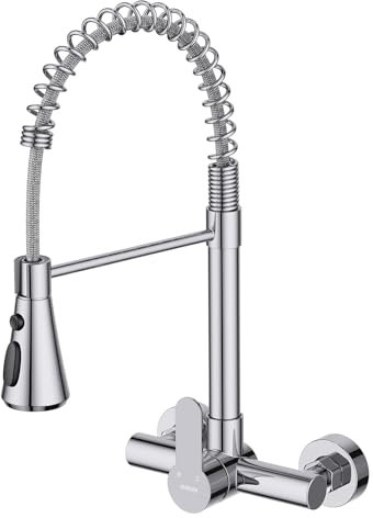 HURRAN Wasserhahn Wandmontage, Küchenarmatur mit 3 Auslaufarten, 360° Schwenkbarer Wasserhahn Küche aus Edelstahl, Chrom