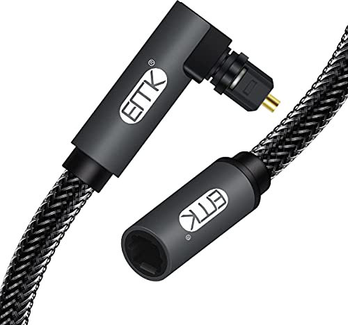 EMK Cavo di prolunga ottico a 90 gradi, presa a maschio, cavo audio in nylon, per cavo di prolunga digitale per Home Theater Soundbar TV (nero, 10ft/3M)