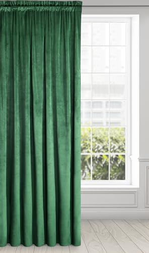 Eurofirany Melanie Vorhang Samt Velvet Kräuselband -1 STK. Weich Edel Gardine 200g/m² Elegant Glatt Einfarbig Flauschig Modern Klassisch Wohnzimmer Schlafzimmer, 140x270 cm, Grün