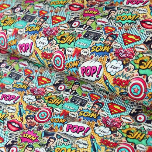 Baumwolljersey Comic Pop Art Super Helden Kiss - Jersey Stoff ab 25 cm Länge