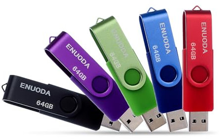 ENUODA Chiavetta USB 64GB 5 Pezzi Pen Drive 64GB Metallo USB 2.0 Unità Memoria Stick per Archiviazione Dati con Luce LED (Nero Blu Verde Viola Rosso)