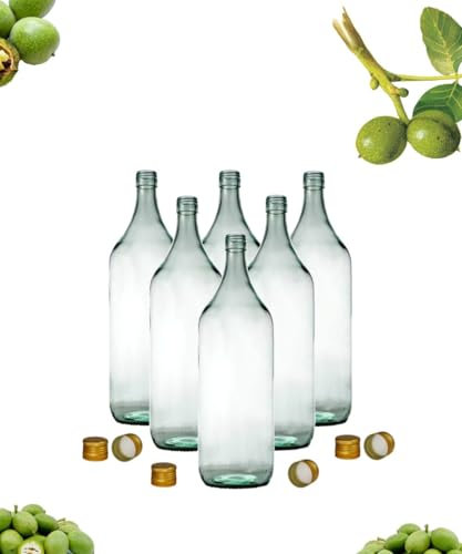 Juego de 6 botellas de cristal de 2 litros con tapones de rosca, cristal blanco, para almacenamiento