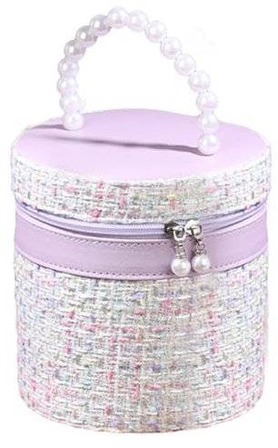 Trousse de maquillage ronde avec fermeture éclair, trousse de maquillage ronde - Organisateur de maquillage portable, trousse de toilette de voyage, seau rond de grande capacité, organisateur de