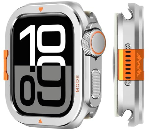 Suphart 2 in 1 Cover Compatibile con Apple Watch Serie 11/10 Metallo Custodia, [Trasformare 46mm in Ultra Look] Bumper Robusto con Copertura Posteriore per iWatch 46mm, Argento