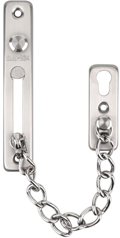 KRYVLEXA Heavy Duty Door Chain Lock - 304 Stainless Steel, Spring Loaded Pushbutton Latch, Child & Pet Proof, No-Drill Installation for Interior,Front,Hotel Doors (Brushed Silver)