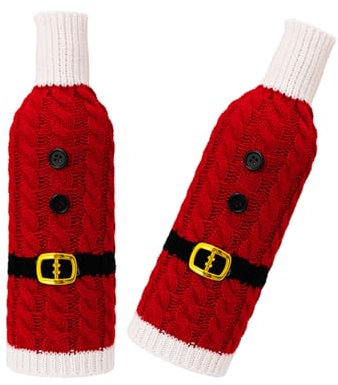 NPXUAMTJ Set Of 2 Festival Stripes Knitted Wine Bottle Sleeves Bottle Covers For Christmas Decoration