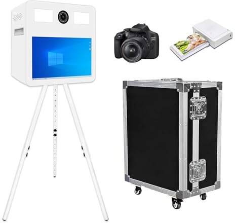 Portable Photo Booth with 21.5 Touchscreen, APP Control & Instant Printing, DSLR Photo Booth Machine Includes Flight Case for Wedding Parties Events Rental (White, Photo Booth + Printer + Camera)