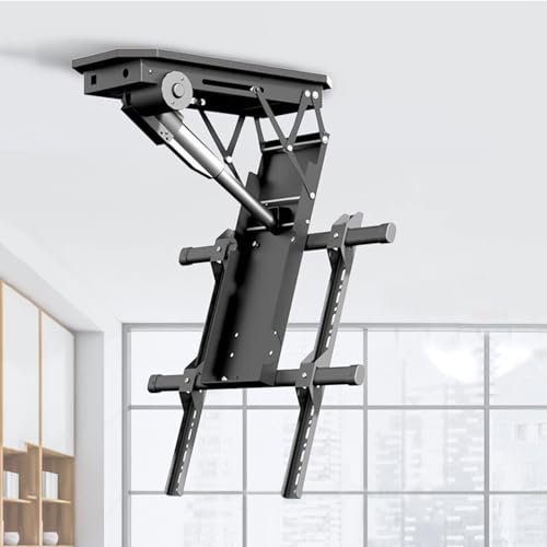 Motorised TV Mount - Flip Down Bracket with Remote Control, Electric Ceiling Lift for 50-90 Inch TVs, Adjustable 0-85° Angle