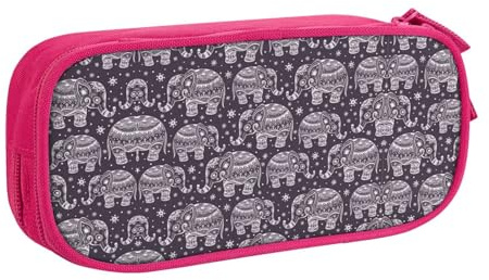 WYYDPPLK Cartoon Cute Elephant Pencase with Full-Print Design - Durable Oxford Cloth Pencil Case for School, Office & Travel - Multi Pocket Storage Bag for Pens, Makeup & Accessories, rose