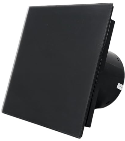 Vlano EOS 100 H BK Badlüfter mit Matt Glasfront, Feuchtigkeitssensor, Nachlauf, Rückschlagklappe, 100 mm, 100 m³/h, 25 dB, Schwarz, IP 45, Abluftlüfter, Hygro, Timer