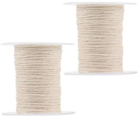 PERSELOSO Candle Wick Cotton Thread 2 Rolls Pure Braided Wick Rope for Candle Making Smokeless Cotton Spool for Diy Craft Candles Natural Material Supplies