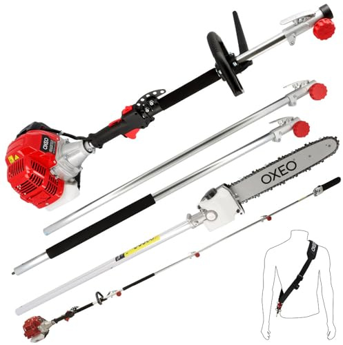 Elagueuse thermique sur perche - Moteur 2 temps 52 cm3-2 rallonges extensions - Longueur totale 4.06m - Guide chaîne 30cm