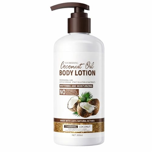 Nourishing Coconut Oil Body Lotion – Whitening & Moisturizing Formula, No Parabens, Sulphate, Silicones & Salt, Made with 100% Natural Actives, Charming Coconut Scent, 300ml