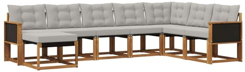vidaXL Outdoor-Sofagarnitur mit Kissen 8 pcs Natur und Hellgrau, Garten Sofa, modernes Ecksofa, Robustes Sitzmöbel, Möbel für Terrasse, gemütliche Lounge