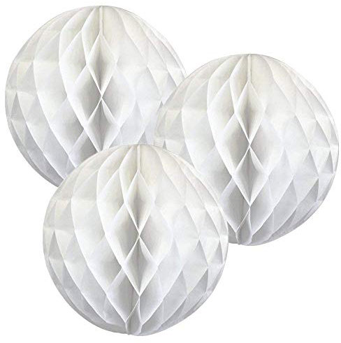 12(30CM) Paper Honeycomb Balls (Pack of 3) Several Colours Available (White)