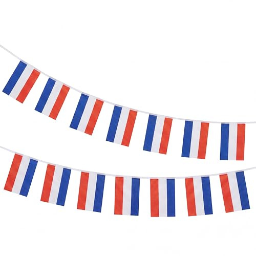 Sonia Originelli Frankreich Fahnen-Girlande ca. 4,5 m - Dekogirlande in der französischen Nationalflagge für WM, EM und Public Viewing