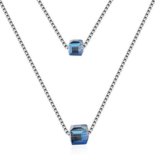 Halskette Damen mädchen Kette silber 925 mit anhänger Kristall Einfache Glitzer würfel Doppel Halsreife Collier, Y-Ketten für Frauen/Freundin