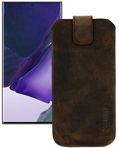 Suncase Etui Tasche kompatibel mit Samsung Galaxy Note 20 Ultra Hülle mit ZUSÄTZLICHER Case/Schale/Bumper Lasche mit Rückzugfunktion Handytasche Ledertasche Schutzhülle in antik-dunkel braun